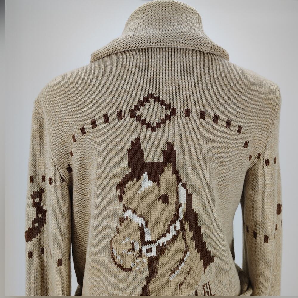 Lauren Ralph Lauren Equestrian Horse Intarsia Belted Cardigan M - Picture 10 of 13